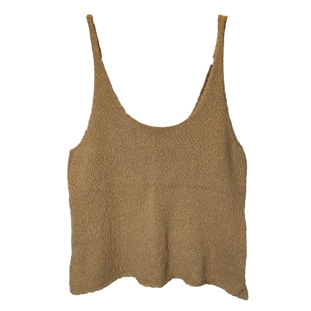 Aerie Knit Tank Top Womens Small Tan Scoop Neck Textured Boho Beach Coastal